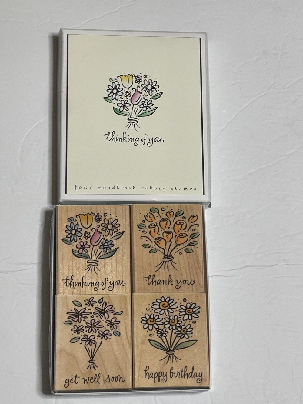 Hero Arts Thinking of You Floral Woodblock Rubber Stamp Set - Neutral Wood